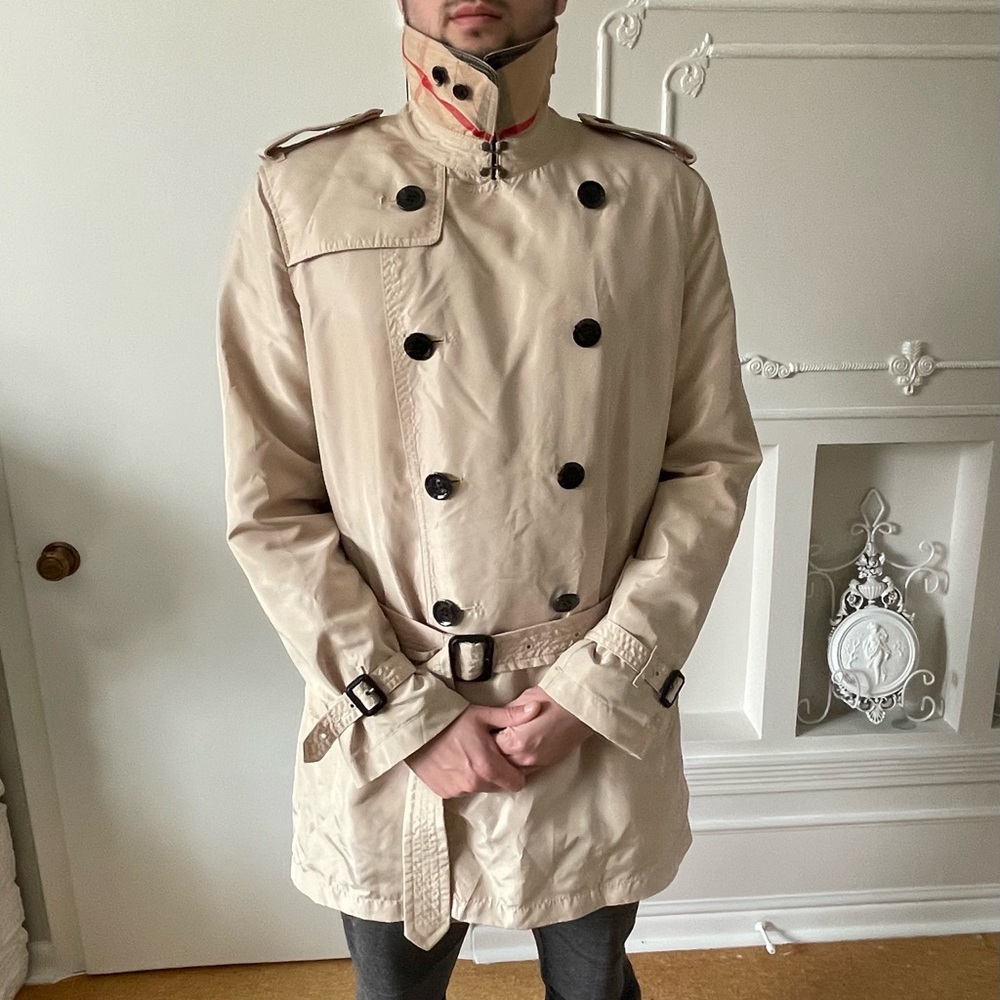 Burberry Brit Men's Beige Double-Breasted Trench Coat nylon jacket size large L